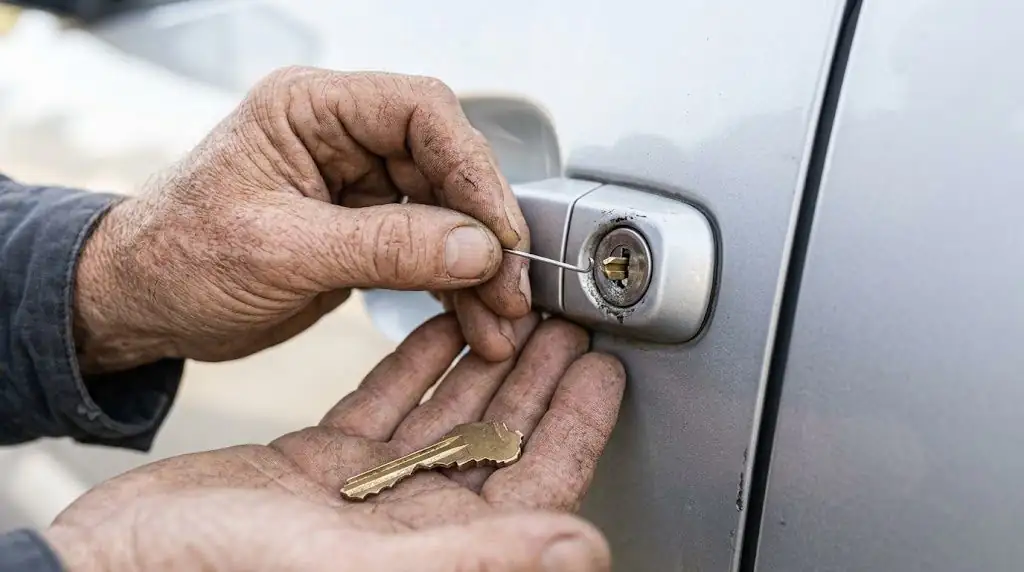 Broken car key removed from a lock